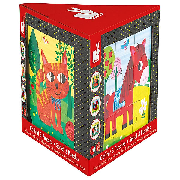 Janod Puzzle-Set TORNADO, TITUS, FELIX 3x9-teilig