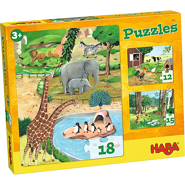 HABA Puzzle Tiere 12- bis 18-teilig in bunt