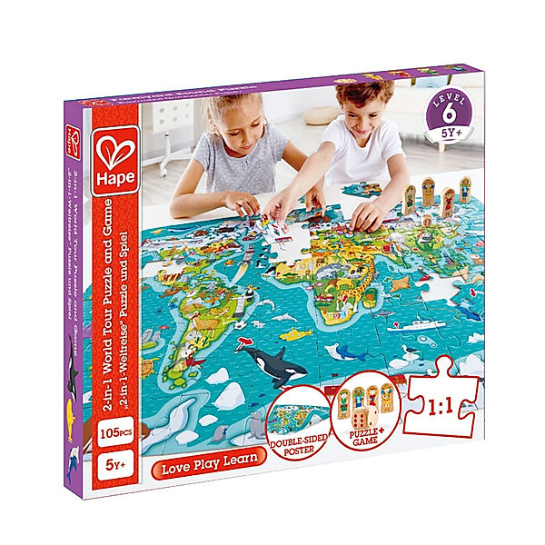 Hape Puzzle und Spiel 2-IN-1-WELTREISE 105-teilig