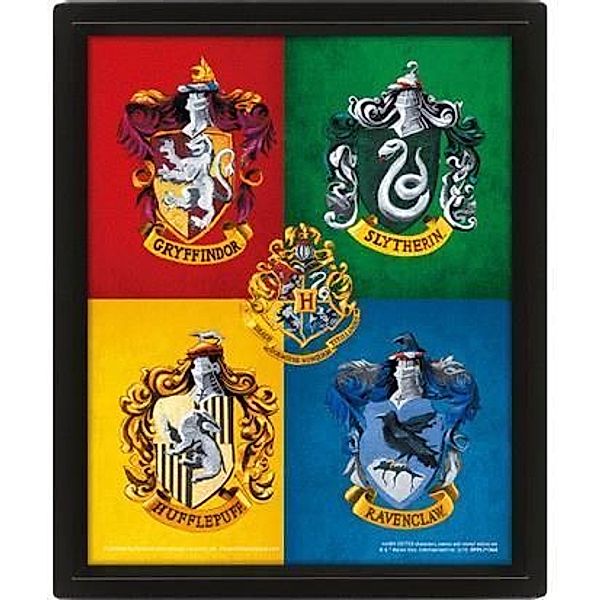 PYRAMID - Harry Potter (Colourful Crests) 3D Bilderrahmen 30 x 40 cm