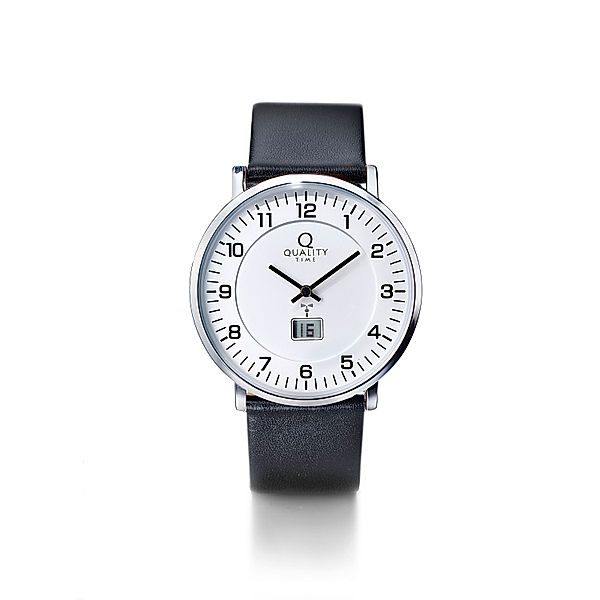 QT Herren Funk-Armbanduhr Wireless Leder, (Farbe: schwarz)