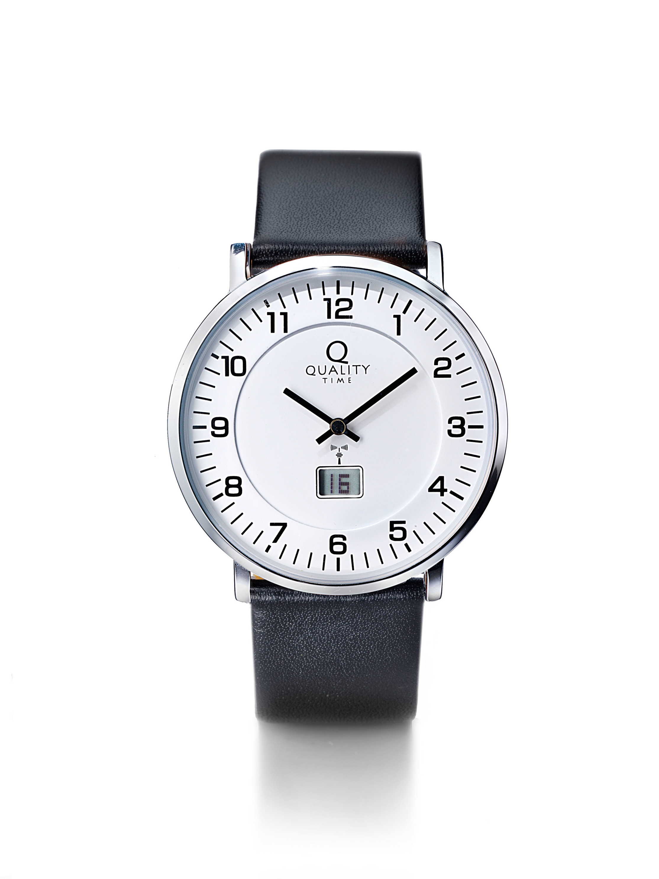 QT Herren Funk-Armbanduhr Wireless Leder, (Farbe: schwarz)