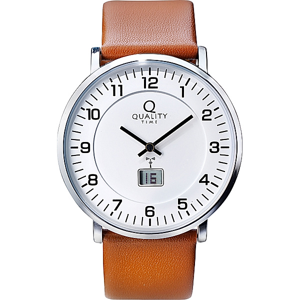 QT Herren Funk-Armbanduhr Wireless Leder, (Farbe: braun)
