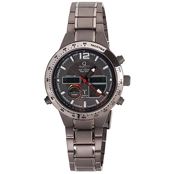 QUALITY TIME Solar-Funk-Armbanduhr Worldtimer, Titan