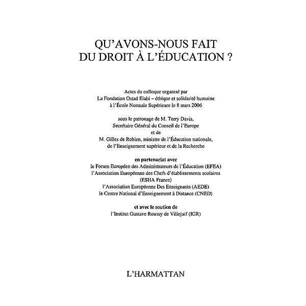 Qu'avons-nous fait du droit a l'education / Hors-collection, Collectif