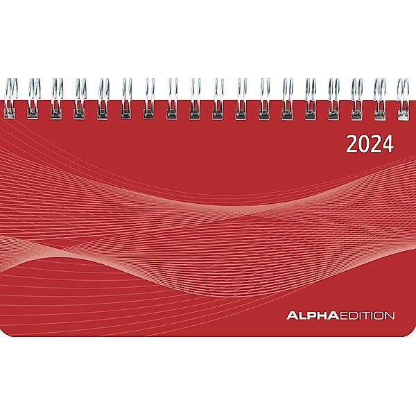 Querkalender Mini PP-Einband rot 2024 - Büro-Planer 15,6x9 cm - 1 Woche 2 Seiten - Ringbindung - Alpha Edition
