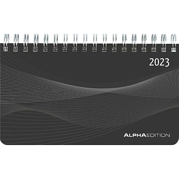 Querkalender Mini PP-Einband schwarz 2023 - Büro-Planer 15,6x9 cm - Tisch-Kalender - 1 Woche 2 Seiten - Ringbindung - Al