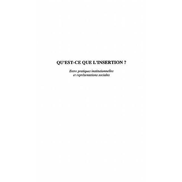 QU'EST-CE QUE L'INSERTION ? / Hors-collection, Collectif