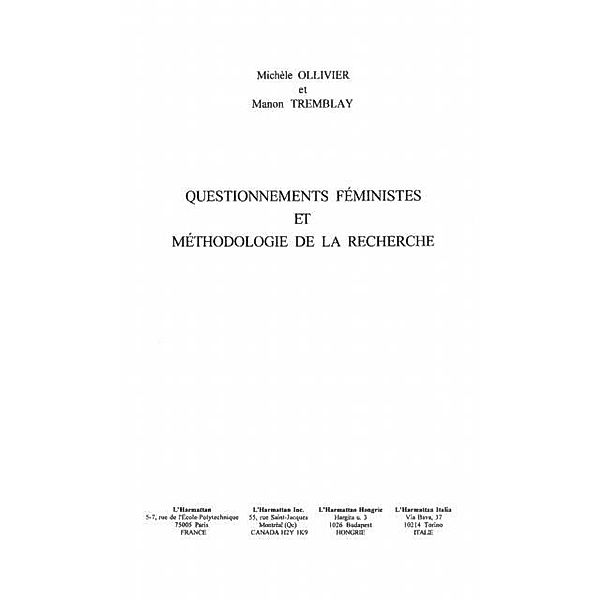 QUESTIONNEMENTS FeMINISTES ET MeTHODOLOGIE DE LA RECHERCHE / Hors-collection, Michele Ollivier