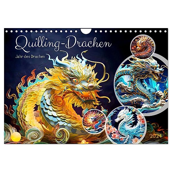 Quilling-Drachen - Jahr des Drachen (Wandkalender 2024 DIN A4 quer), CALVENDO Monatskalender, Calvendo, Anja Frost