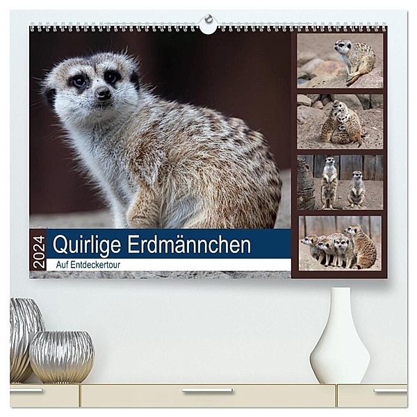 Quirlige Erdmännchen (hochwertiger Premium Wandkalender 2024 DIN A2 quer), Kunstdruck in Hochglanz, Manuela Falke