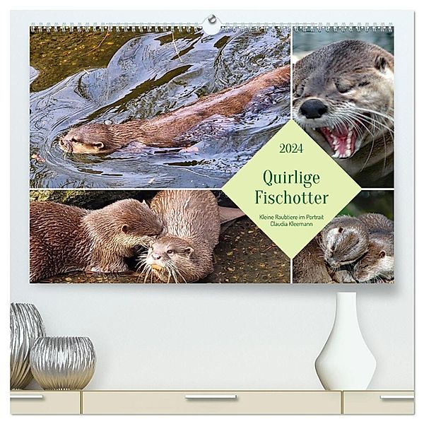 Quirlige Fischotter (hochwertiger Premium Wandkalender 2024 DIN A2 quer), Kunstdruck in Hochglanz, Claudia Kleemann