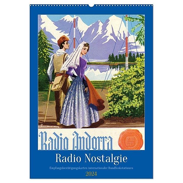 Radio Nostalgie - Empfangsbestätigungskarten internationaler Rundfunkstationen (Wandkalender 2024 DIN A2 hoch), CALVENDO Monatskalender, Henning von Löwis of Menar