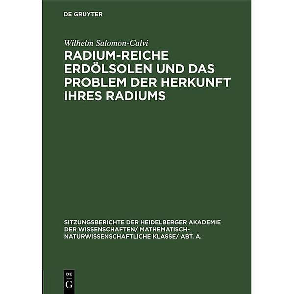Radium-reiche Erdölsolen und das Problem der Herkunft ihres Radiums eBook  v. Wilhelm Salomon-Calvi | Weltbild