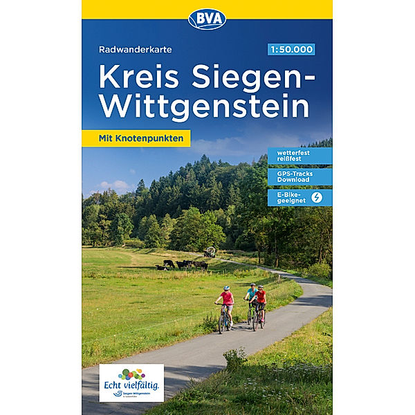 Radwanderkarte BVA Kreis Siegen-Wittgenstein mit Knotenpunkten 1:50.000, reiß- und wetterfest, GPS-Tracks Download, E-Bike-geeignet
