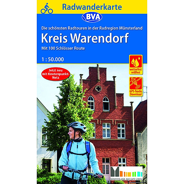 Radwanderkarte BVA Radregion Münsterland Kreis Warendorf mit 100 Schlösser Route 1:50.000, reiß- und wetterfest, GPS-Tracks Download