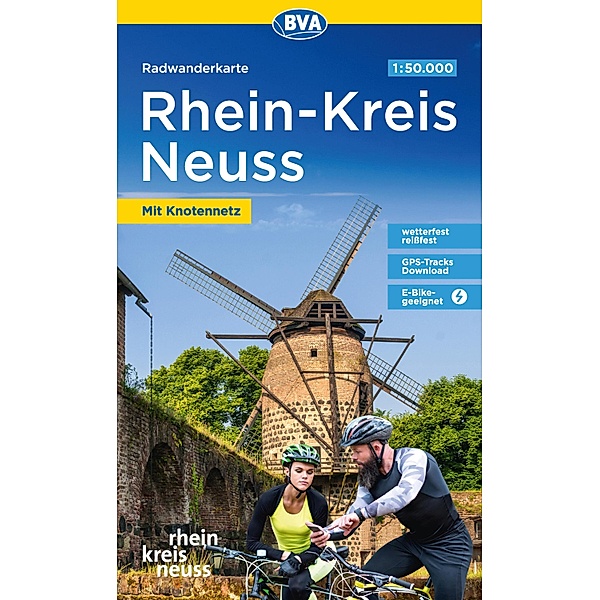 Radwanderkarte BVA Rhein-Kreis Neuss 1:50.000, reiss- und wetterfest, GPS-Tracks Download, mit Knotennetz