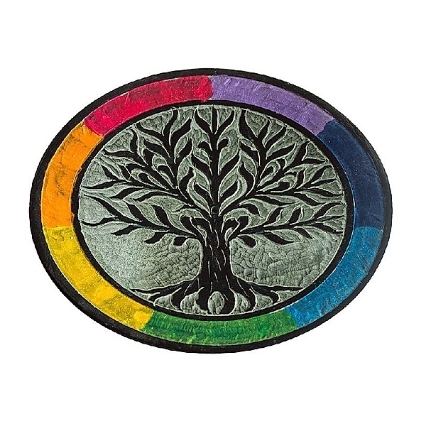 Räucherstäbchenhalter Baum des Lebens rainbow Speckstein rund 10 cm