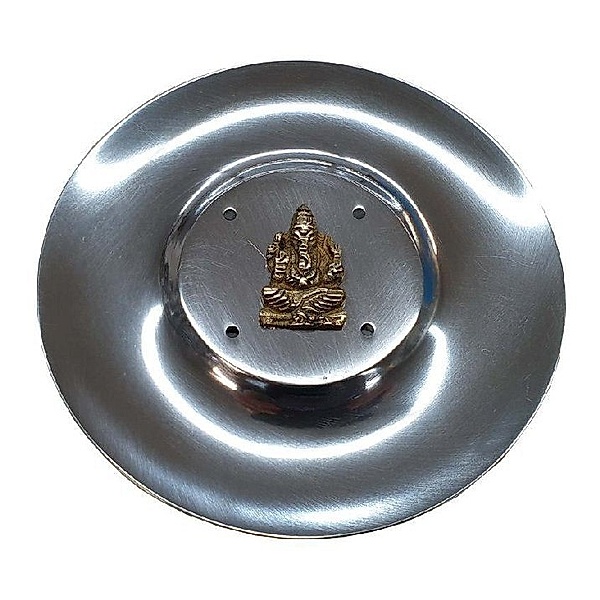 Räucherstäbchenhalter Ganesha Messingrelief auf Metall rund 10 cm