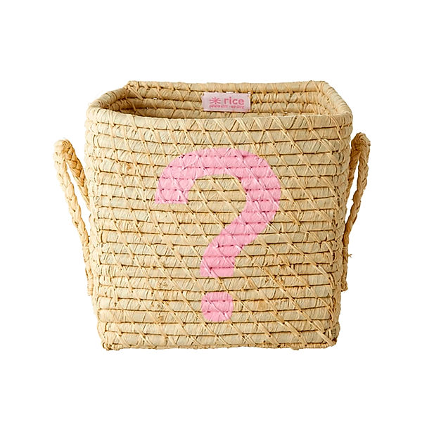 rice Raffia-Aufbewahrungskorb QUESTION MARK (20x20x20) in nature/pink