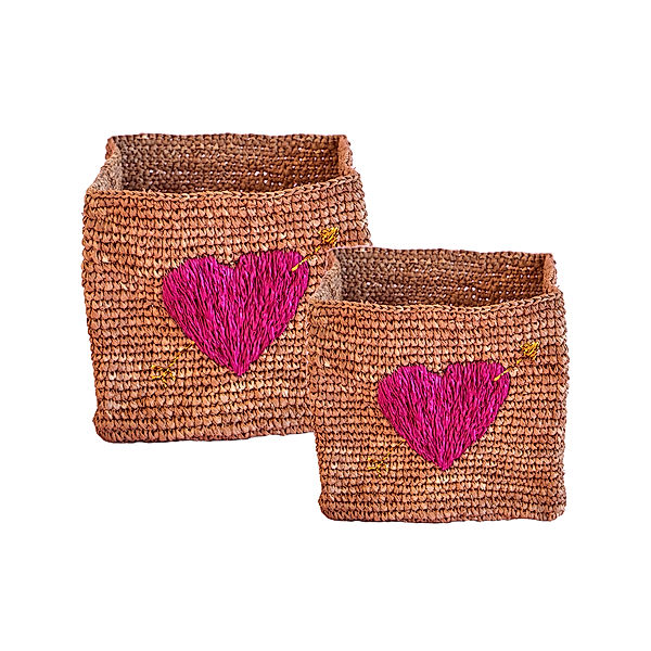 rice Raffia-Aufbewahrungskorb SQUARE - TEA RED HEART 2er-Set