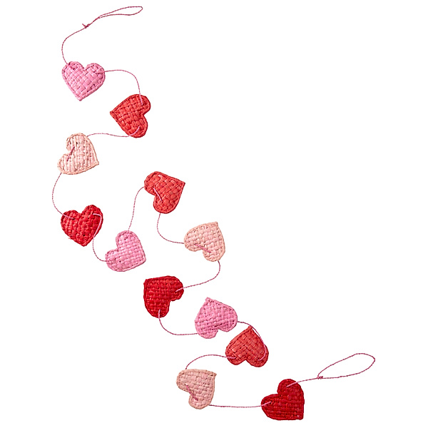 rice Raffia-Girlande HEARTS (180cm) in red/pink