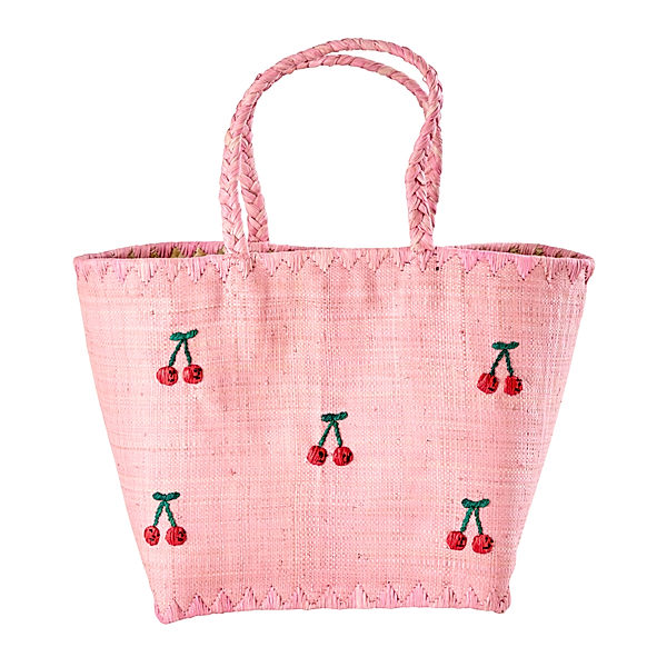 rice Raffia-Handtasche KIRSCHEN (30x30x20) in pink