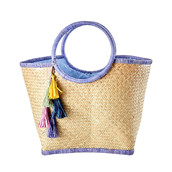 rice Raffia-Handtasche TASSELS (31x34x30) in natur/blue