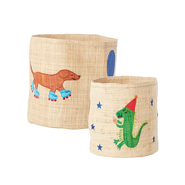 rice Raffia-Korb-Set PARTY ANIMALS 2er Set in blau