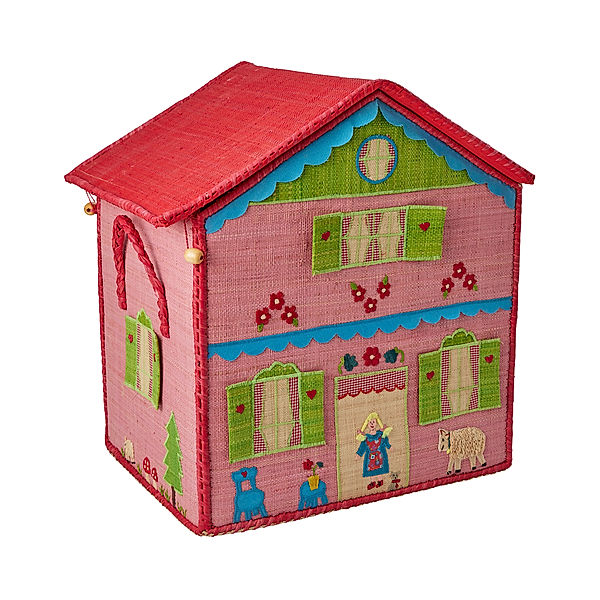 rice Raffia-Spielzeugkiste HOUSE LARGE (47x32x40) in bunt