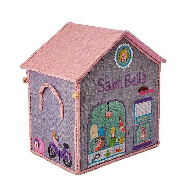 rice Raffia-Spielzeugkiste HOUSE SMALL (37x23x31) in rosa/bunt