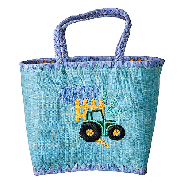 rice Raffia-Tasche TRACTOR MEDIUM in blau