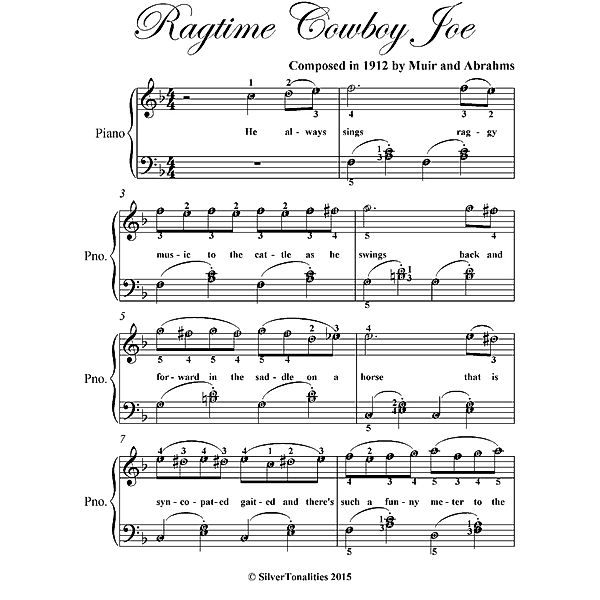Ragtime Cowboy Joe Easy Piano Sheet Music, Muir Abrahms