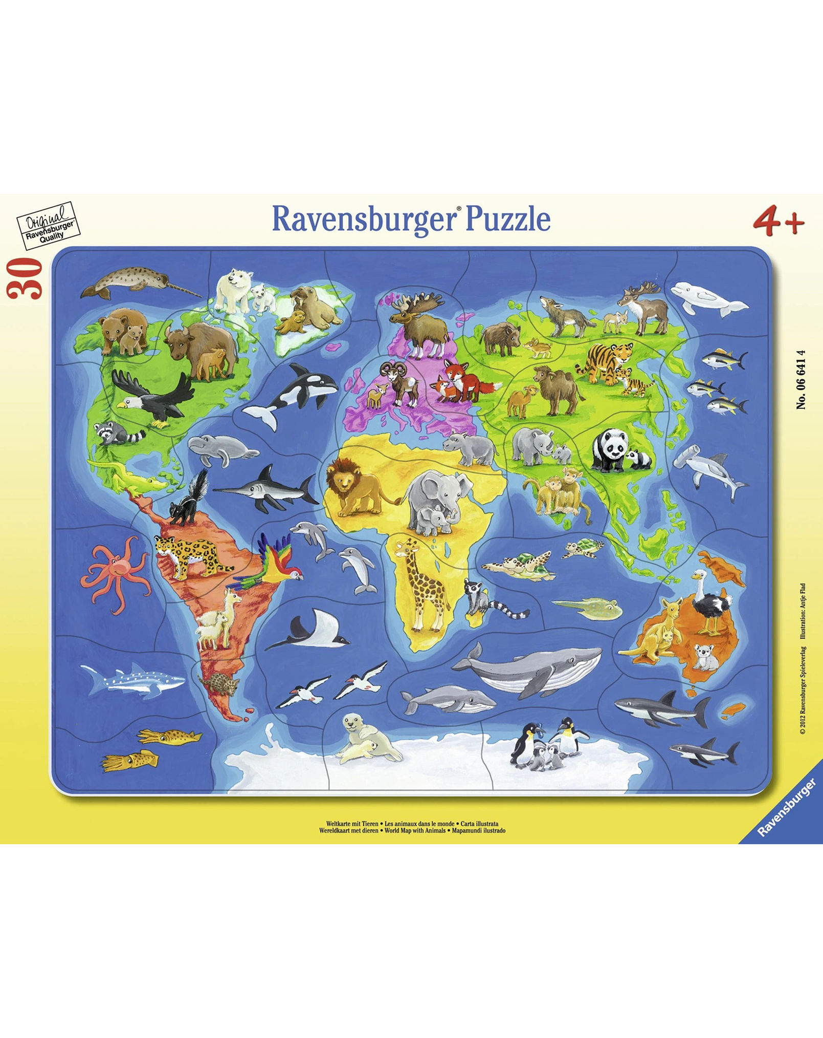 Rahmenpuzzle Weltkarte mit Tieren 30-teilig kaufen