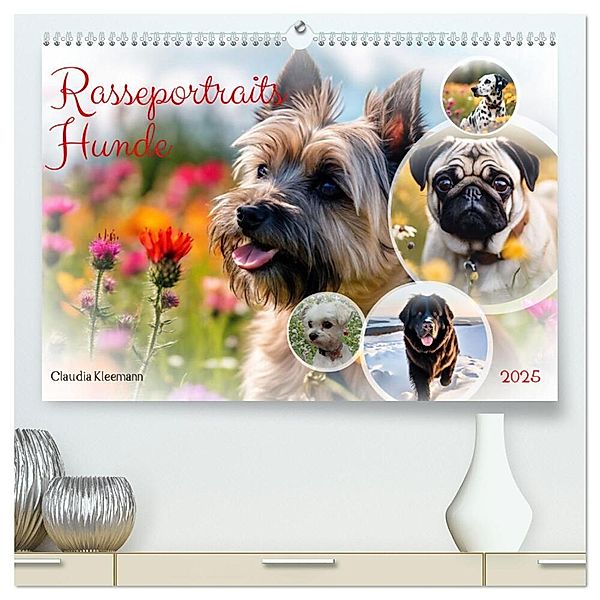 Rasseportraits - Hunde (hochwertiger Premium Wandkalender 2025 DIN A2 quer), Kunstdruck in Hochglanz, Calvendo, Claudia Kleemann