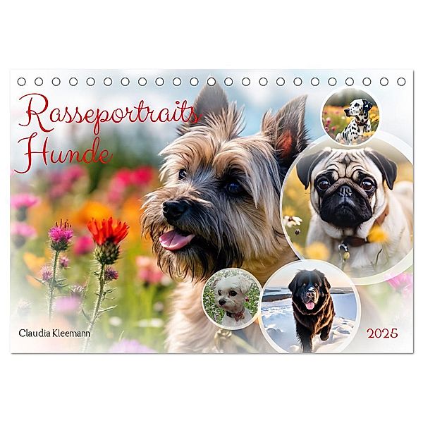 Rasseportraits - Hunde (Tischkalender 2025 DIN A5 quer), CALVENDO Monatskalender, Calvendo, Claudia Kleemann