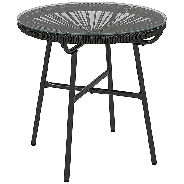 Rattan Beistelltisch mit Glastischplatte schwarz, natur (Farbe: schwarz)