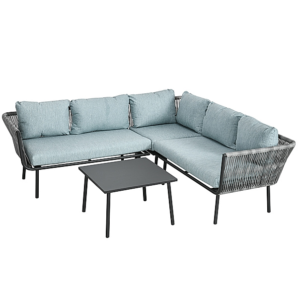 Rattan Gartenmöbel-Set mit einem Beistelltisch und Sitzkissen grau (Farbe: grau)