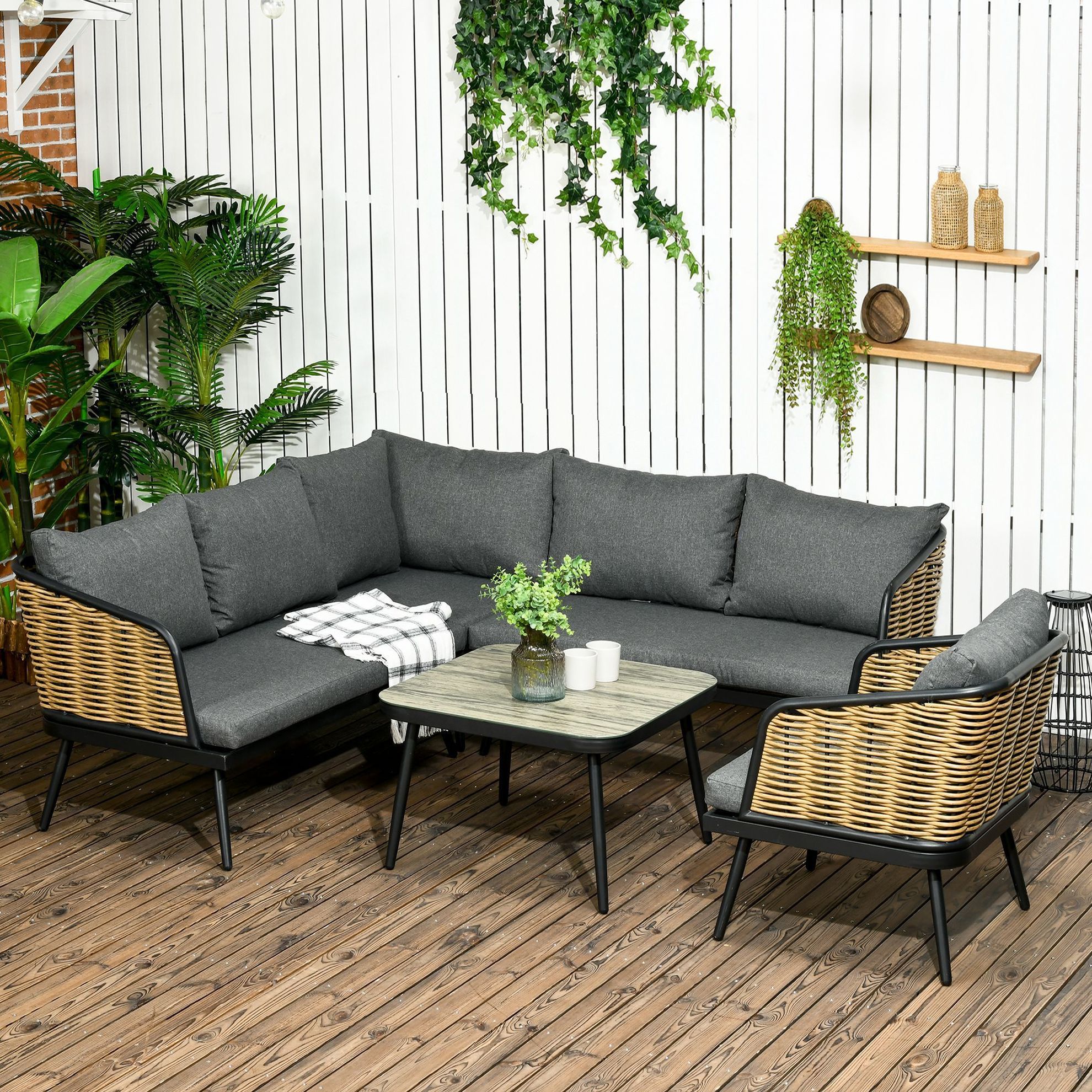Rattan Gartenmöbel-Set mit Sitzkissen braun Farbe: braun | Weltbild.de