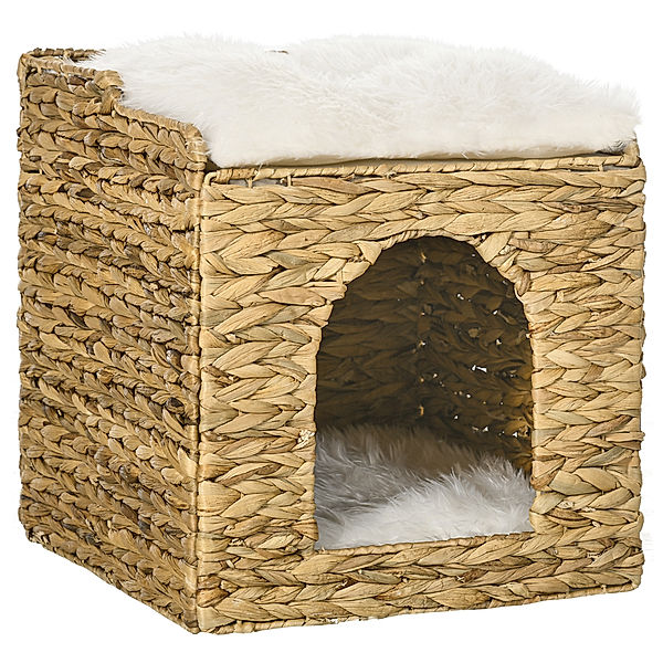 Rattan Katzenhaus mit Kissen braun (Farbe: braun)