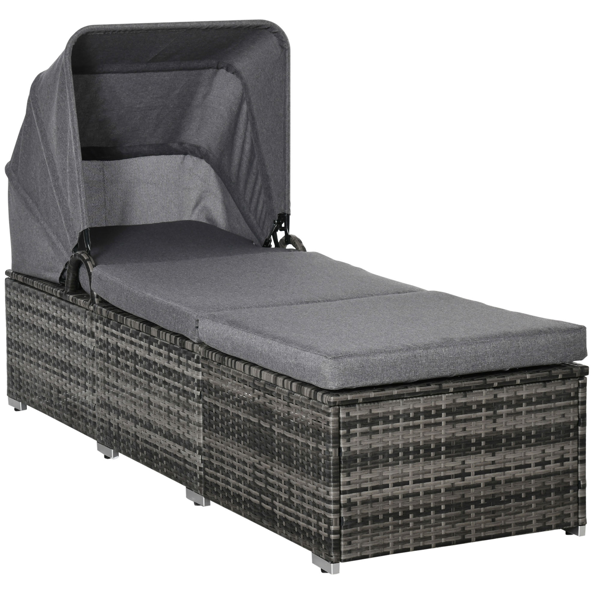 Rattan Liege mit Sonnendach grau Farbe: grau