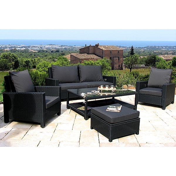 Rattan-Lounge Garten-Set, 12-teilig, schwarz/anthrazit