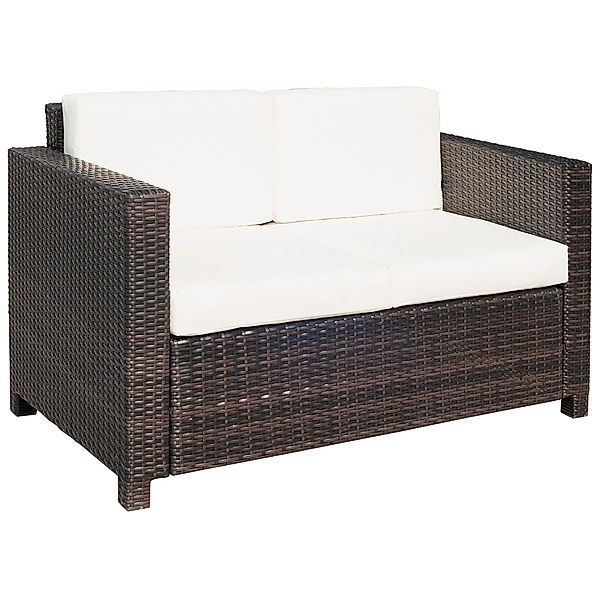 Rattan Sofa mit Sitzkissen braun, weiß (Farbe: braun, weiß)