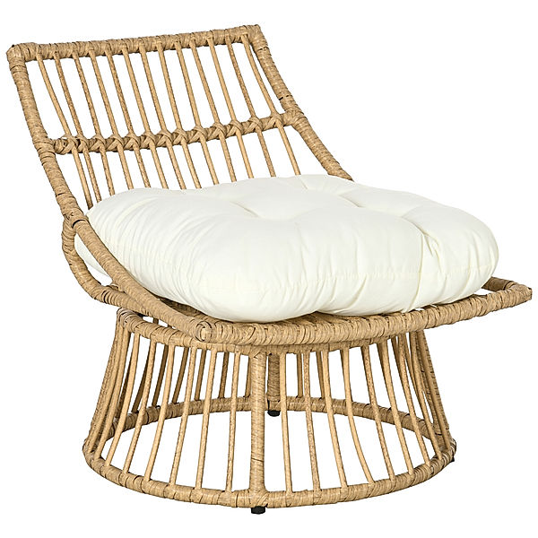 Rattan-Stuhl mit mit 360° Drehbarkeit und Sitzkissen weiß, natur (Farbe: natur, creme)