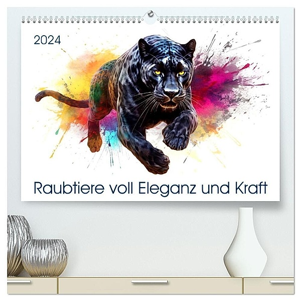 Raubtiere voll Eleganz und Kraft (hochwertiger Premium Wandkalender 2024 DIN A2 quer), Kunstdruck in Hochglanz, Kerstin Waurick