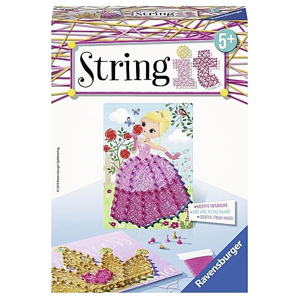 Ravensburger 18066 String it Mini Pink Princess - Kreative Fadenbilder mit romantischer Prinzessin und Krone, für Kinder