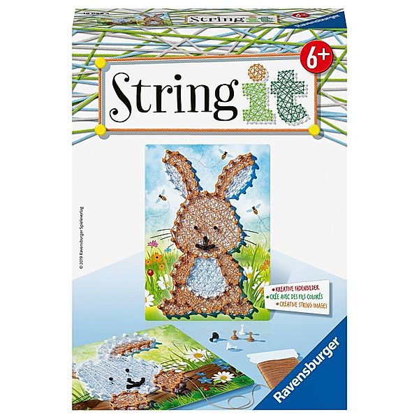 Ravensburger 18068 String it Mini Rabbit - Kreative Fadenbilder mit süssen Häschen, für Kinder ab 6 Jahren