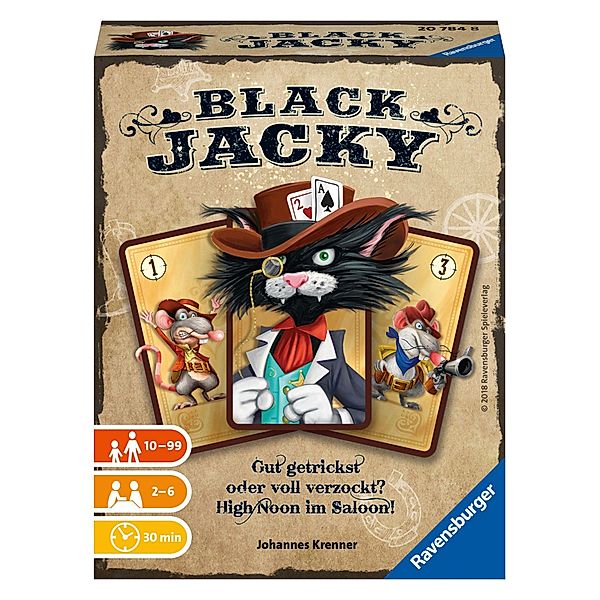 Ravensburger 20784 - Black Jacky, Bluffen ab 10 Jahren, Kartenspiel für 2-6 Spieler, Gesellschaftsspiel im Saloon, Karte, Johannes Krenner