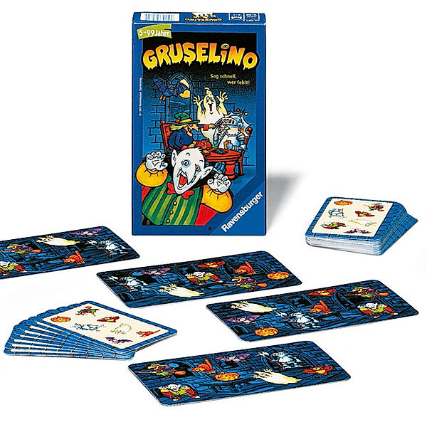 Ravensburger Verlag Ravensburger 23081 - Gruselino, Mitbringspiel für 2-4 Spieler, Suchspiel ab 5 Jahren, kompaktes Format, Reisespiel, Lucien Geelhoed