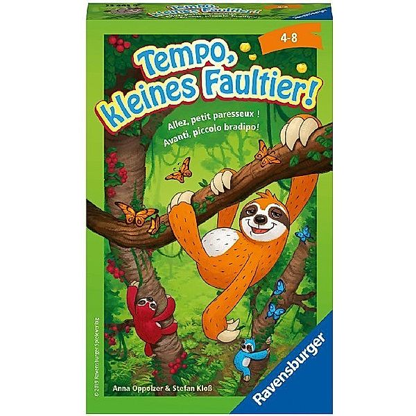 Ravensburger Verlag Ravensburger 23463 - Tempo, kleines Faultier, Mitbringspiel für 2-4 Spieler, Kinderspiel ab 4 Jahren, kompaktes Format, Reisespiel, Brettspiel, Anna Oppolzer, Stefan Kloß